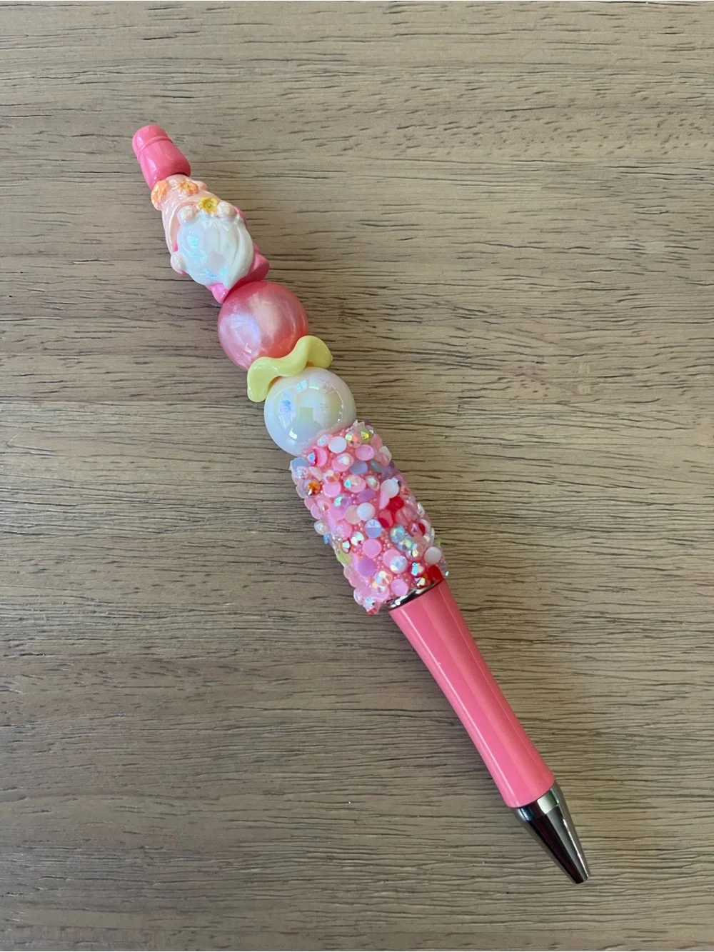 Pink Beaded Gnome Pen with Pastel Accents